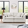 Pemberly Row Down Filled Overstuffed Boucle Fabric Loveseat in Ivory