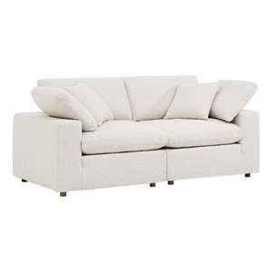 Pemberly Row Down Filled Overstuffed Boucle Fabric Loveseat in Ivory