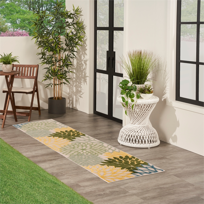 Pemberly Row 8' Runner Green Multicolor Fabric Tropical Area Rug (8' Runner)