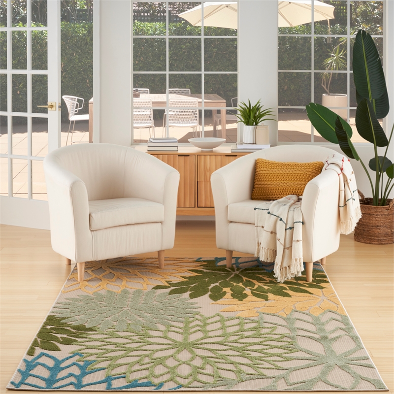 Pemberly Row 4' x 6' Green Multicolor Fabric Tropical Area Rug (4' x 6')