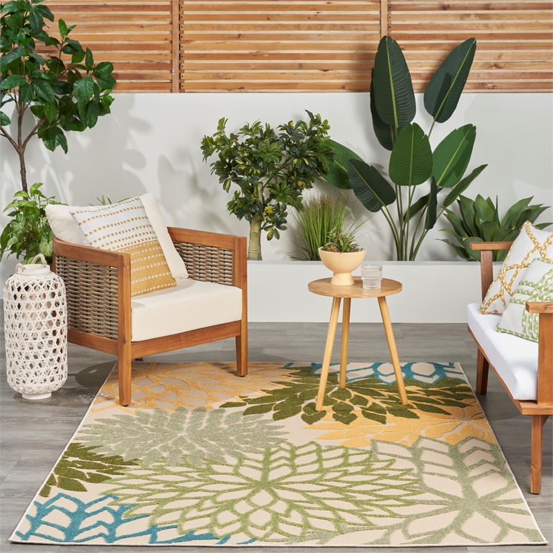 Pemberly Row 5' x 8' Green Multicolor Fabric Tropical Area Rug (5' x 8')