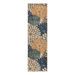 Pemberly Row 6' Runner Blue Green Fabric Tropical Area Rug (6' Runner)