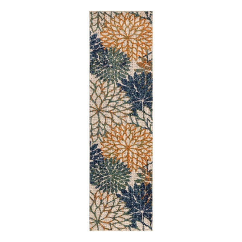 Pemberly Row 8' Runner Blue Green Fabric Tropical Area Rug (8' Runner)