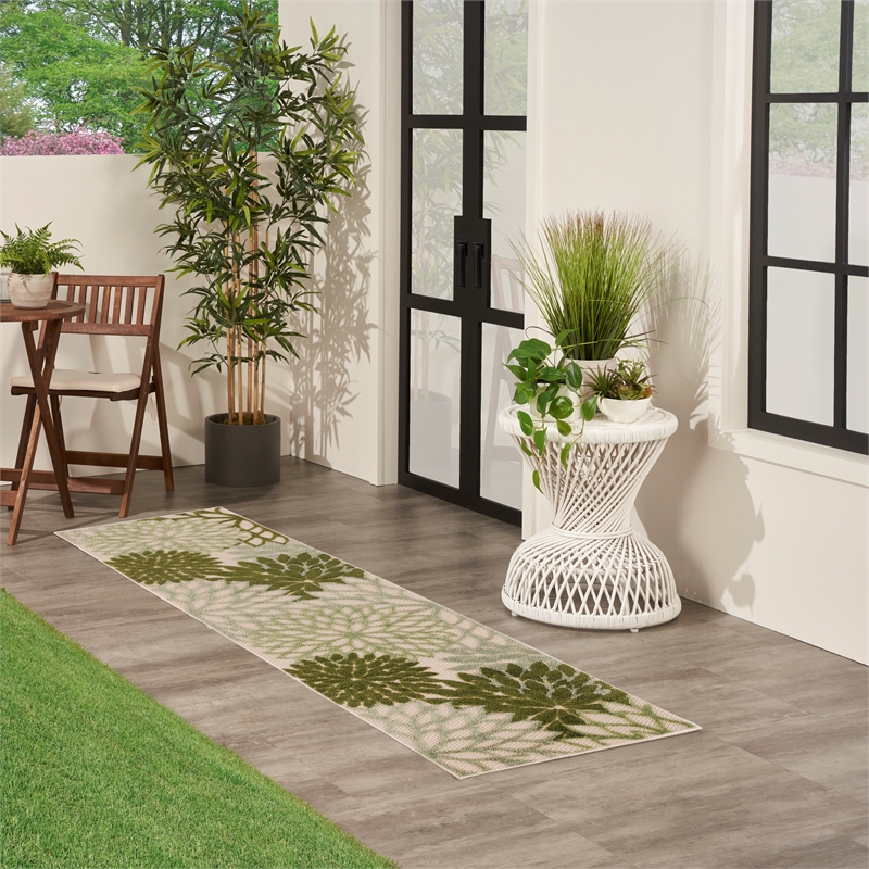 Pemberly Row 8' Runner Ivory Green Fabric Tropical Area Rug (8' Runner)