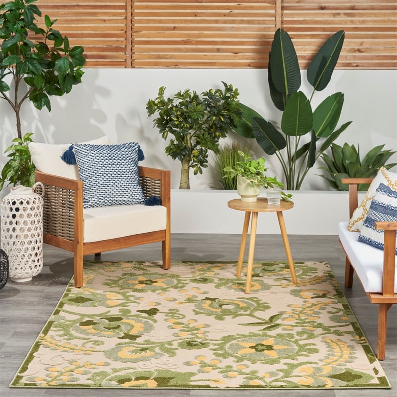Pemberly Row 6' x 9' Ivory Green Fabric Outdoor Area Rug (6' x 9')