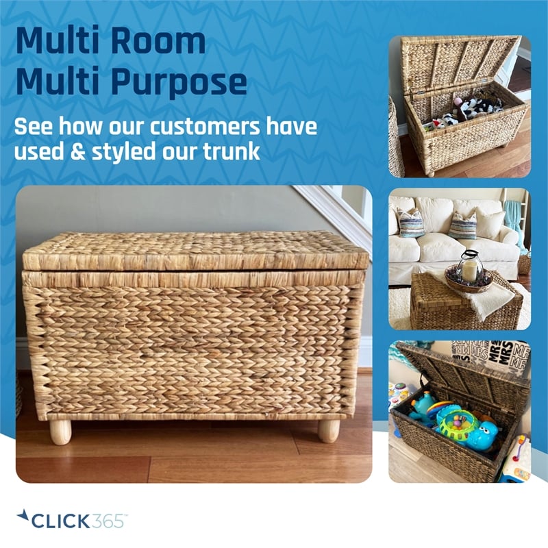 Pemberly Row Storage Trunk Farmhouse Style Large Deep Woven Natural Wicker Chest