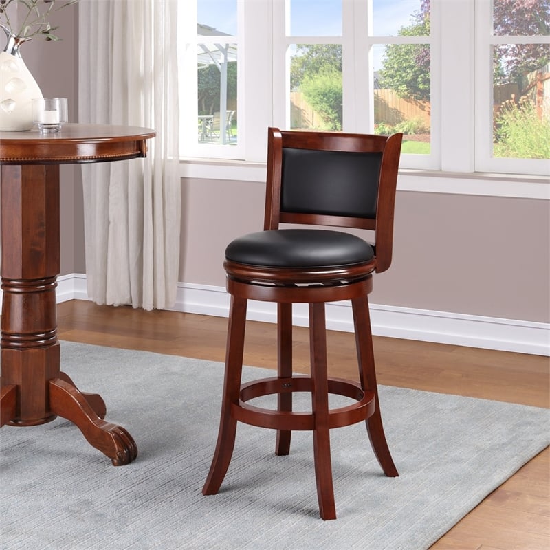 Pemberly Row Contemporary Bar Height Swivel Bar Stool-Cherry