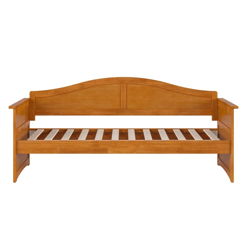 Pemberly Row Mid-Century Solid Wood Twin Daybed with Back Board in Light Toffee