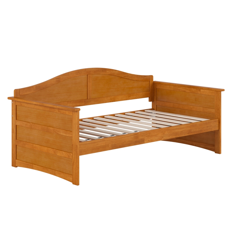 Pemberly Row Mid-Century Solid Wood Twin Daybed with Back Board in Light Toffee