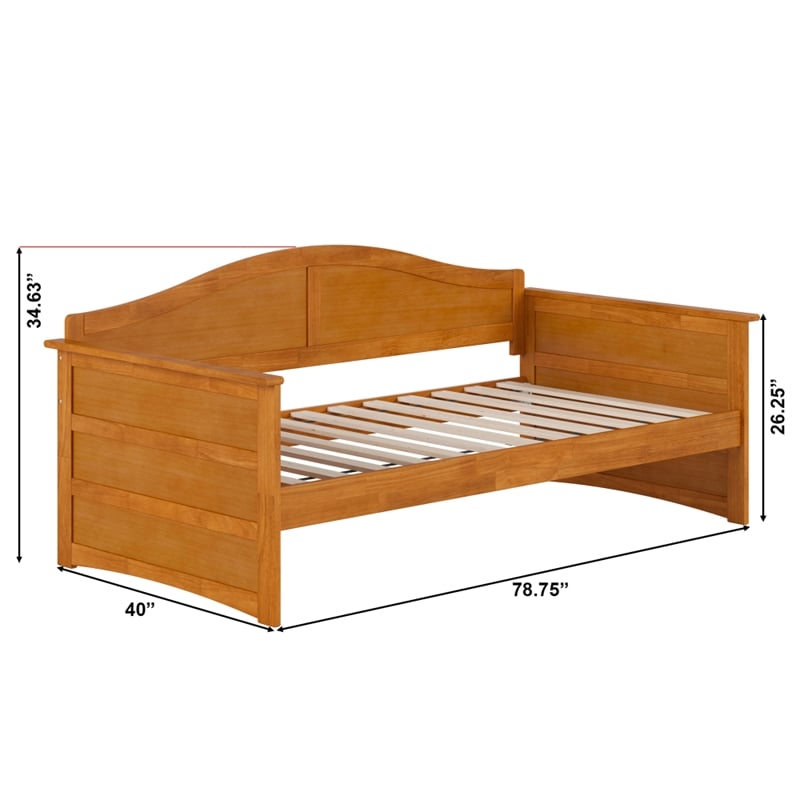 Pemberly Row Mid-Century Solid Wood Twin Daybed with Back Board in Light Toffee