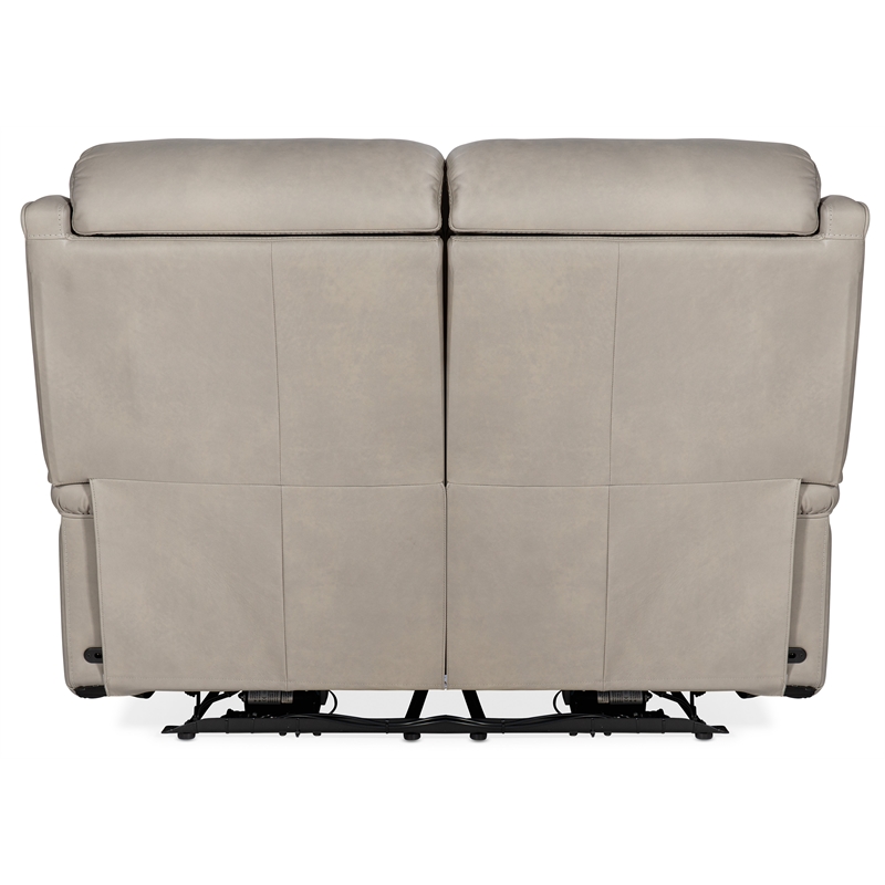 Pemberly Row Zero Gravity Gray Leather Power Recline Loveseat w/ Power Headrest