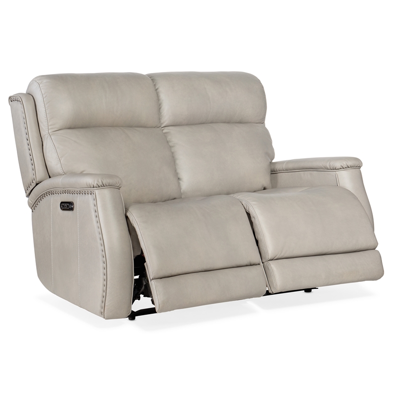 Pemberly Row Zero Gravity Gray Leather Power Recline Loveseat w/ Power Headrest