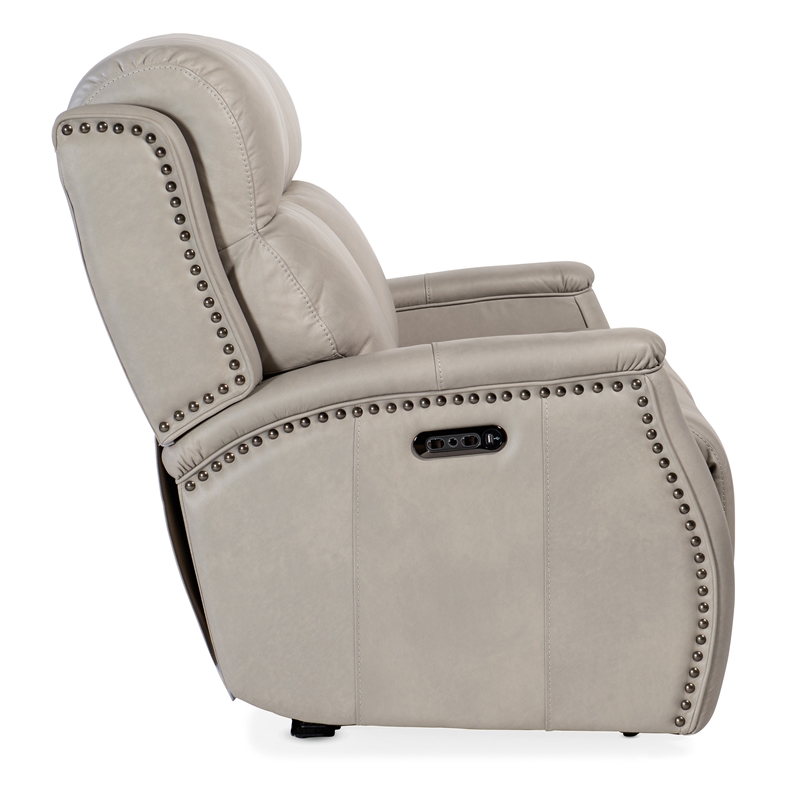 Pemberly Row Zero Gravity Gray Leather Power Recline Loveseat w/ Power Headrest