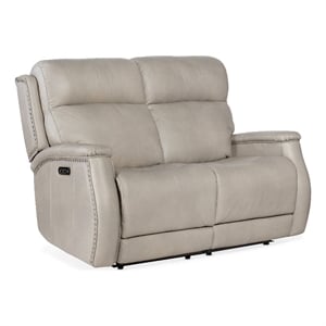 Pemberly Row Zero Gravity Gray Leather Power Recline Loveseat w/ Power Headrest