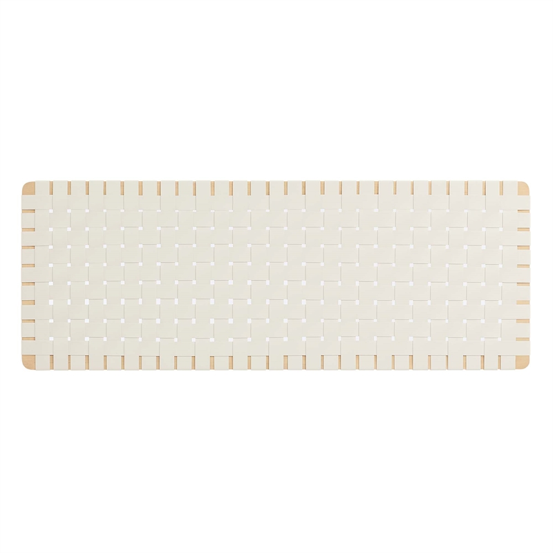 Pemberly Row Weave Wall-Mount Vegan Leather Queen Headboard in Natural Beige