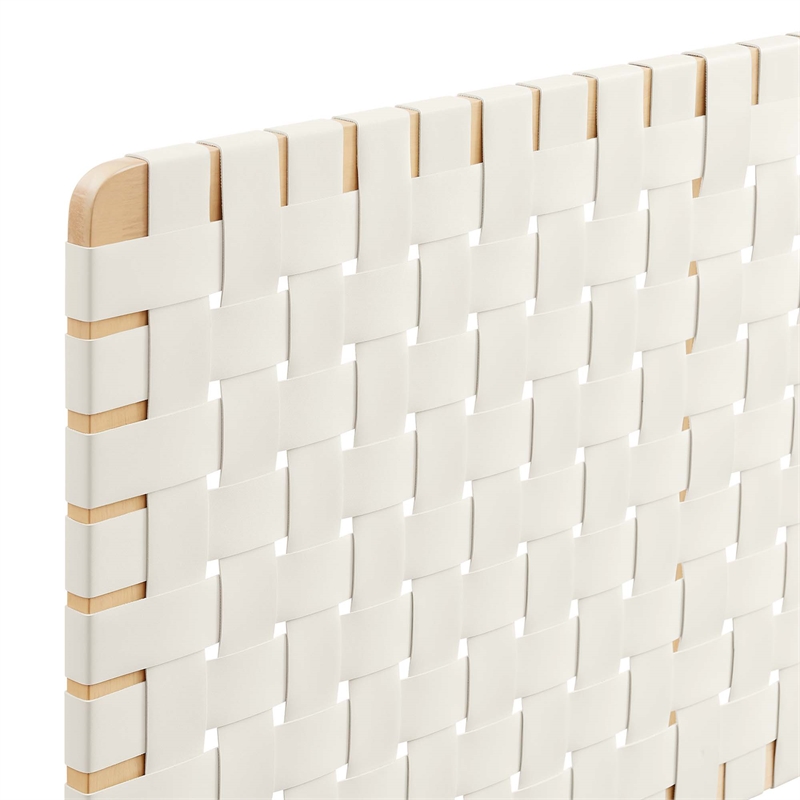 Pemberly Row Weave Wall-Mount Vegan Leather Queen Headboard in Natural Beige