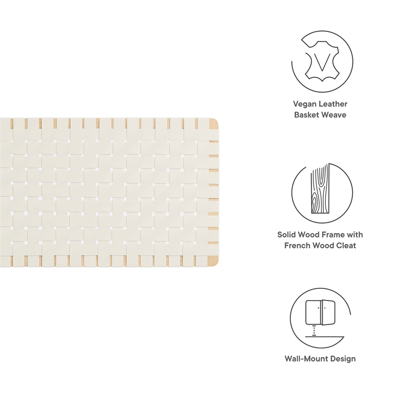 Pemberly Row Weave Wall-Mount Vegan Leather Queen Headboard in Natural Beige