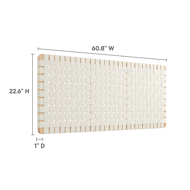 Pemberly Row Weave Wall-Mount Vegan Leather Queen Headboard in Natural Beige
