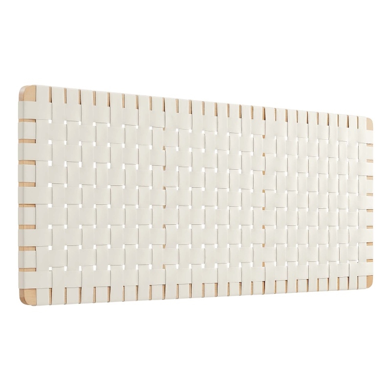 Pemberly Row Weave Wall-Mount Vegan Leather Queen Headboard in Natural Beige