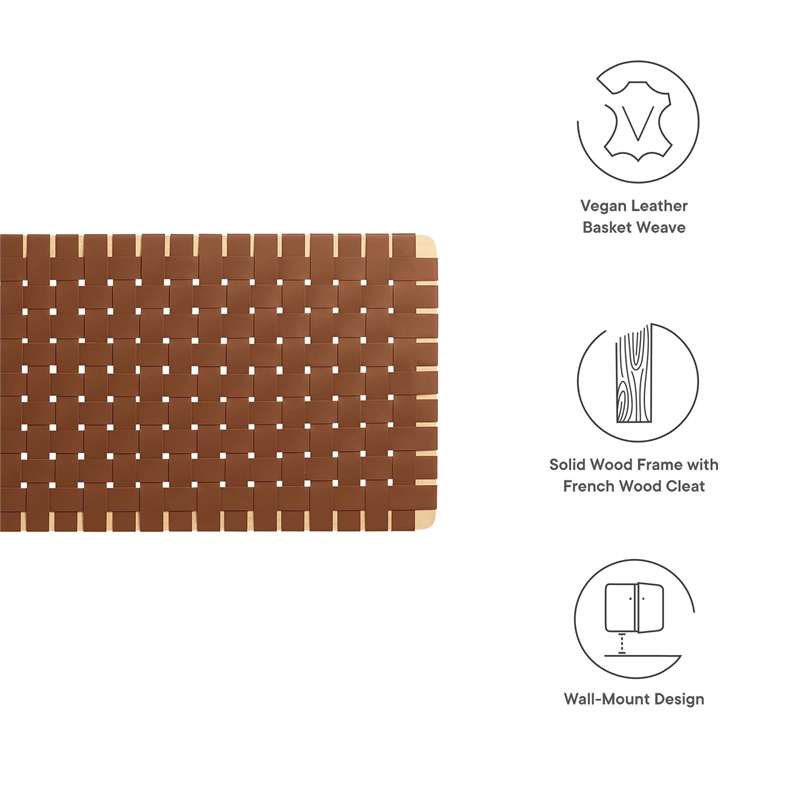 Pemberly Row Weave Wall-Mount Vegan Leather Queen Headboard in Natural Brown