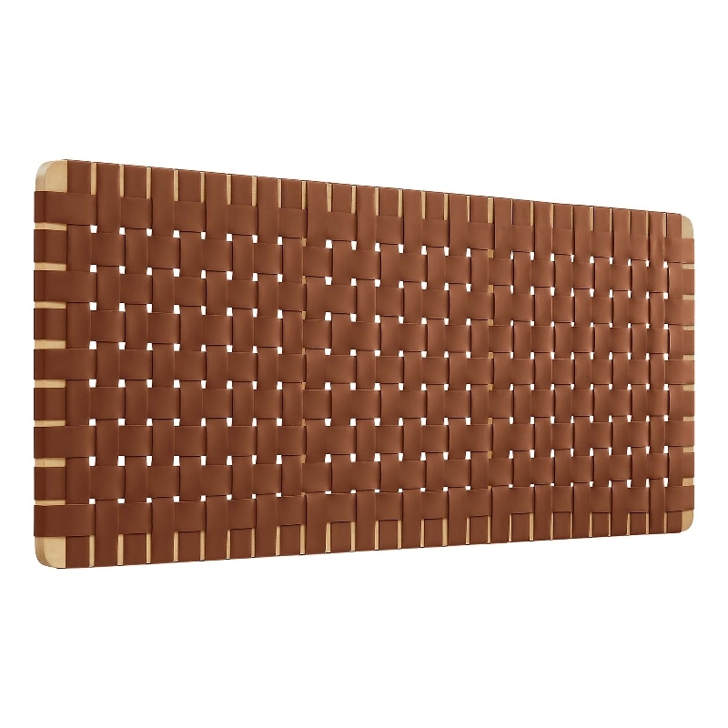 Pemberly Row Weave Wall-Mount Vegan Leather Queen Headboard in Natural Brown