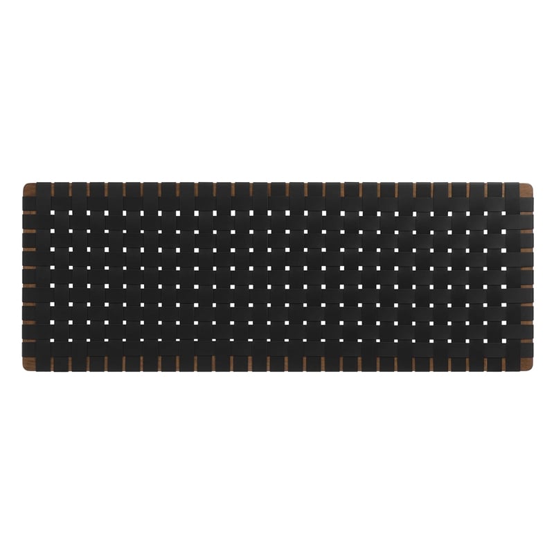 Pemberly Row Weave Wall-Mount Vegan Leather Queen Headboard in Walnut Black