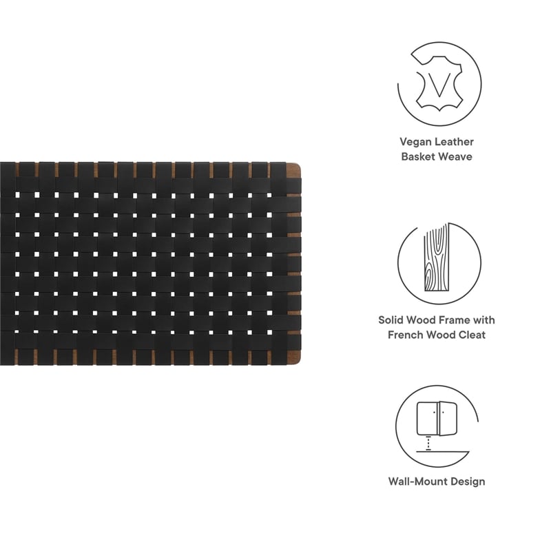 Pemberly Row Weave Wall-Mount Vegan Leather Queen Headboard in Walnut Black