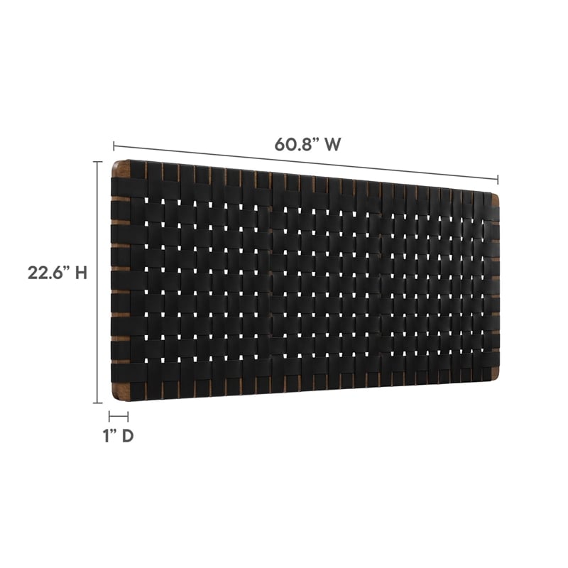 Pemberly Row Weave Wall-Mount Vegan Leather Queen Headboard in Walnut Black