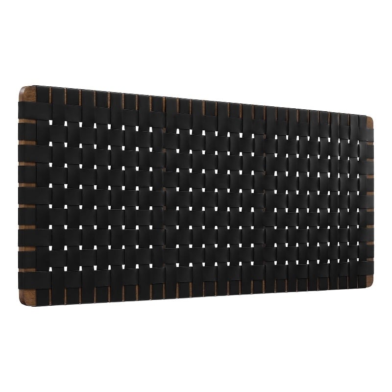 Pemberly Row Weave Wall-Mount Vegan Leather Queen Headboard in Walnut Black
