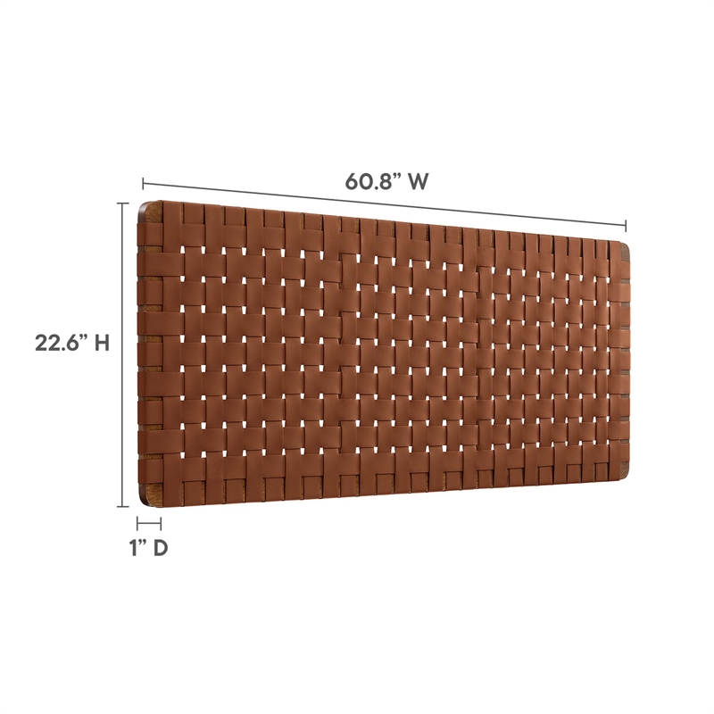 Pemberly Row Weave Wall-Mount Vegan Leather Queen Headboard in Walnut Brown