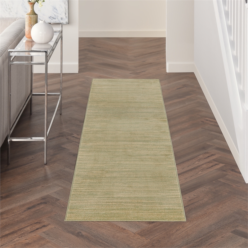Pemberly Row Contemporary 8' Runner Green Gold Fabric Area Rug