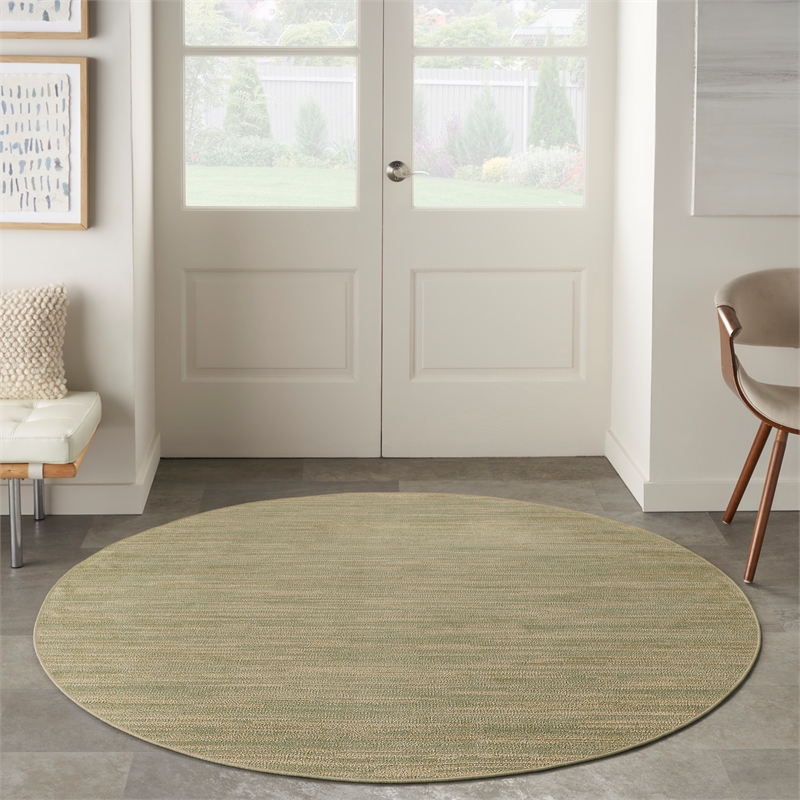 Pemberly Row Contemporary 8' x Round Green Gold Fabric Area Rug