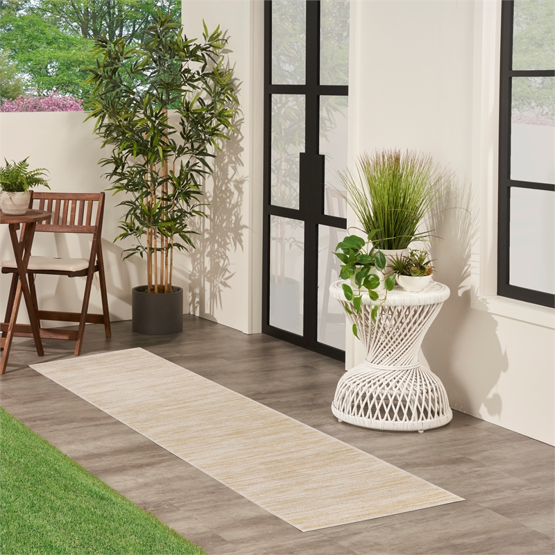 Pemberly Row Contemporary 6' Runner Ivory Gold Fabric Area Rug