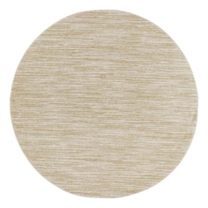 Pemberly Row Contemporary 4' x Round Ivory Gold Fabric Area Rug