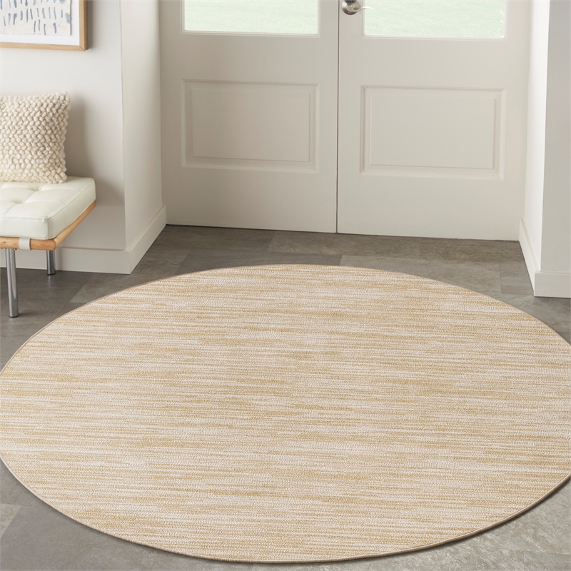 Pemberly Row Contemporary 6' x Round Ivory Gold Fabric Area Rug
