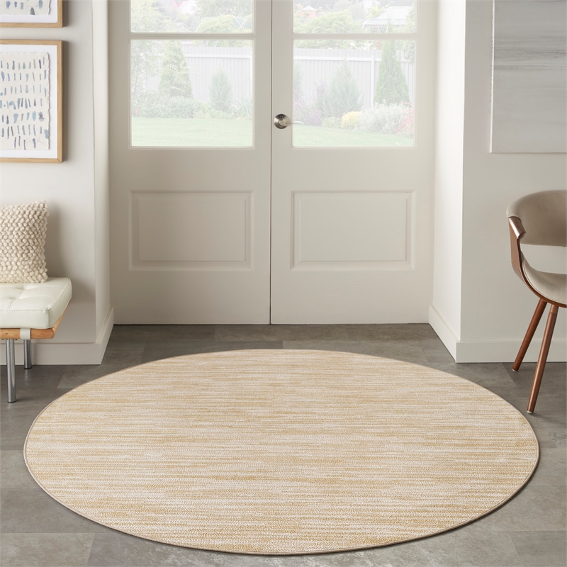 Pemberly Row Contemporary 6' x Round Ivory Gold Fabric Area Rug