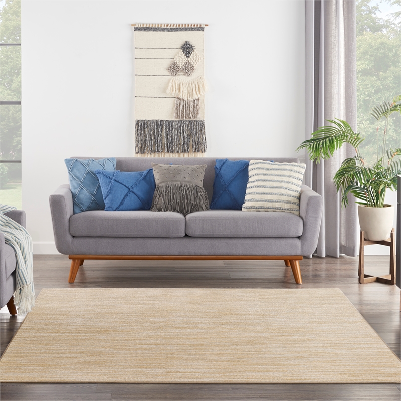 Pemberly Row Contemporary 7' x Square Ivory Gold Fabric Area Rug