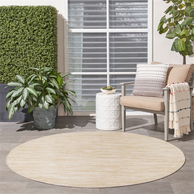 Pemberly Row Contemporary 8' x Round Ivory Gold Fabric Area Rug