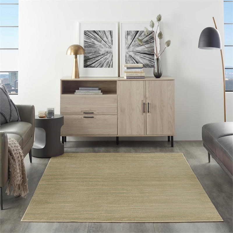Pemberly Row Contemporary 4' x 6' Green Gold Fabric Area Rug