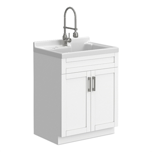 Pemberly Row 28-inch ABS Utility Sink & Cabinet in Pure White
