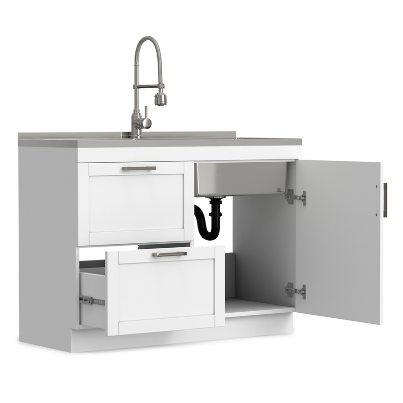 Pemberly Row Contemporary 46-inch Utility Sink & Cabinet in Pure White