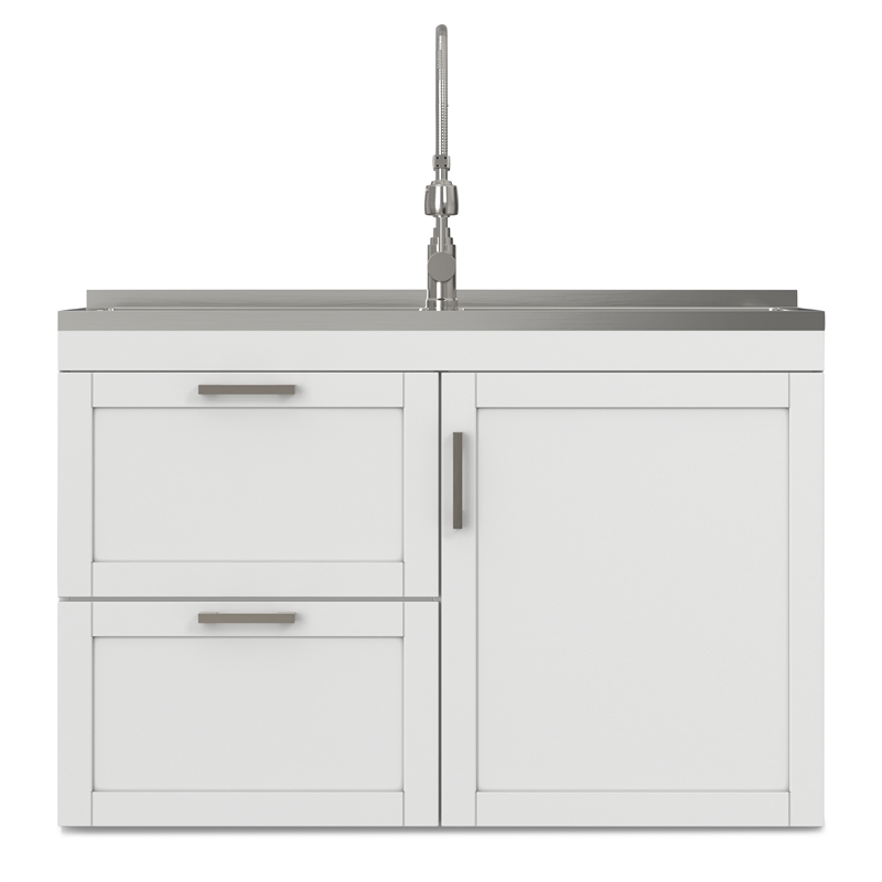 Pemberly Row Contemporary 46-inch Utility Sink & Cabinet in Pure White