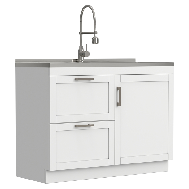 Pemberly Row Contemporary 46-inch Utility Sink & Cabinet in Pure White