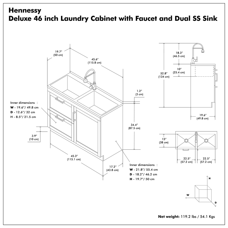 Pemberly Row Contemporary 46-inch Utility Sink & Cabinet in Pure White