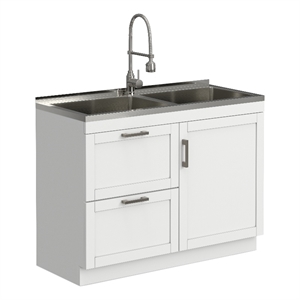 Pemberly Row Contemporary 46-inch Utility Sink & Cabinet in Pure White