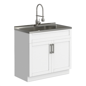 Pemberly Row Contemporary 36-inch Utility Sink & Cabinet in Pure White
