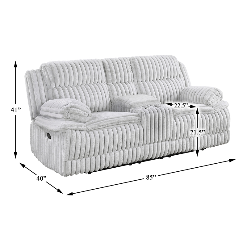 Pemberly Row Corduroy Double Reclining Love Seat with Center Console in Gray