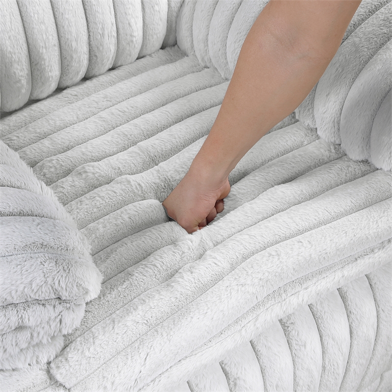 Pemberly Row Corduroy Double Reclining Love Seat with Center Console in Gray