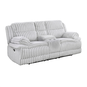 Pemberly Row Corduroy Double Reclining Love Seat with Center Console in Gray