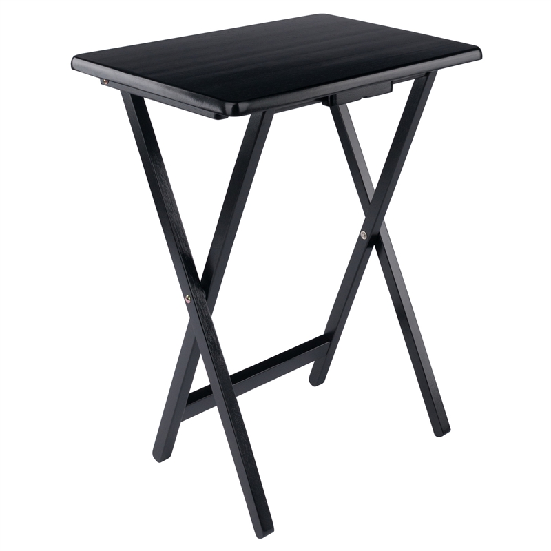 Pemberly Row Contemporary 2-Piece Snack Table Set in Black Finish